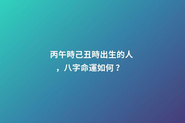 丙午時己丑時出生的人，八字命運如何？